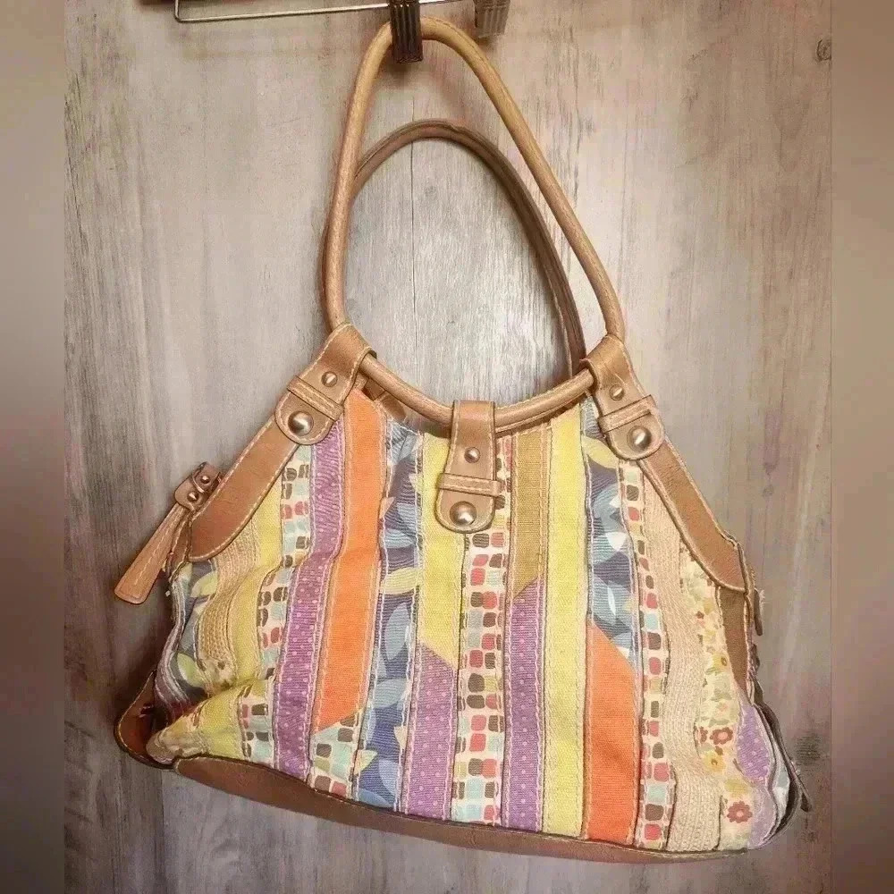FOSSIL Patchwork Multicolor Shoulder Bag With Key… - image 6
